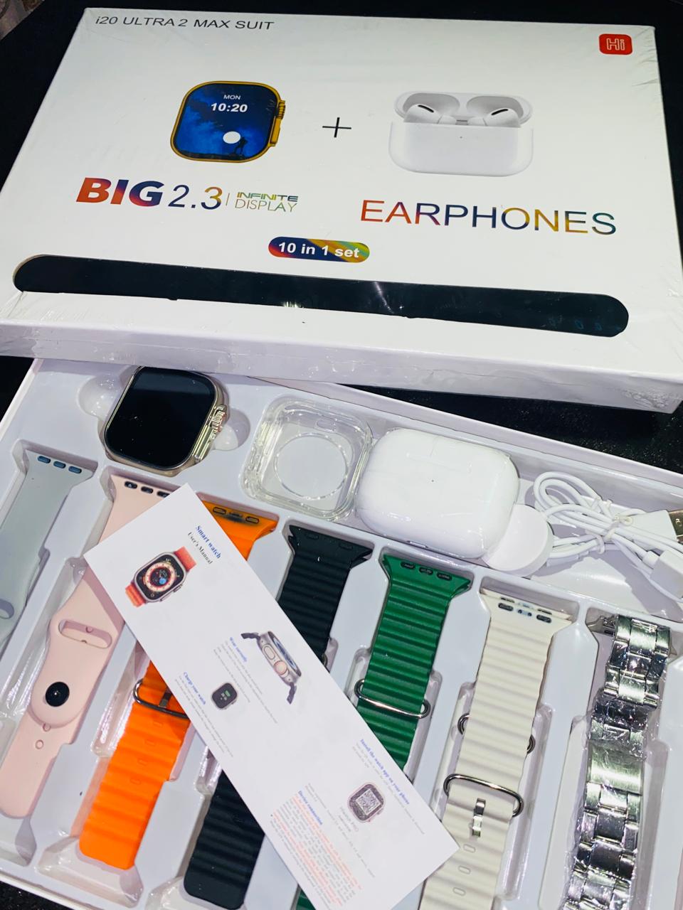 I20 Ultra Max Smart Watch 10-in-1 box set comes with EarBurds - the makoza hub